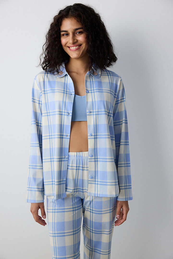 Happy Checked Shirt Blue Pant PJ Set - 2