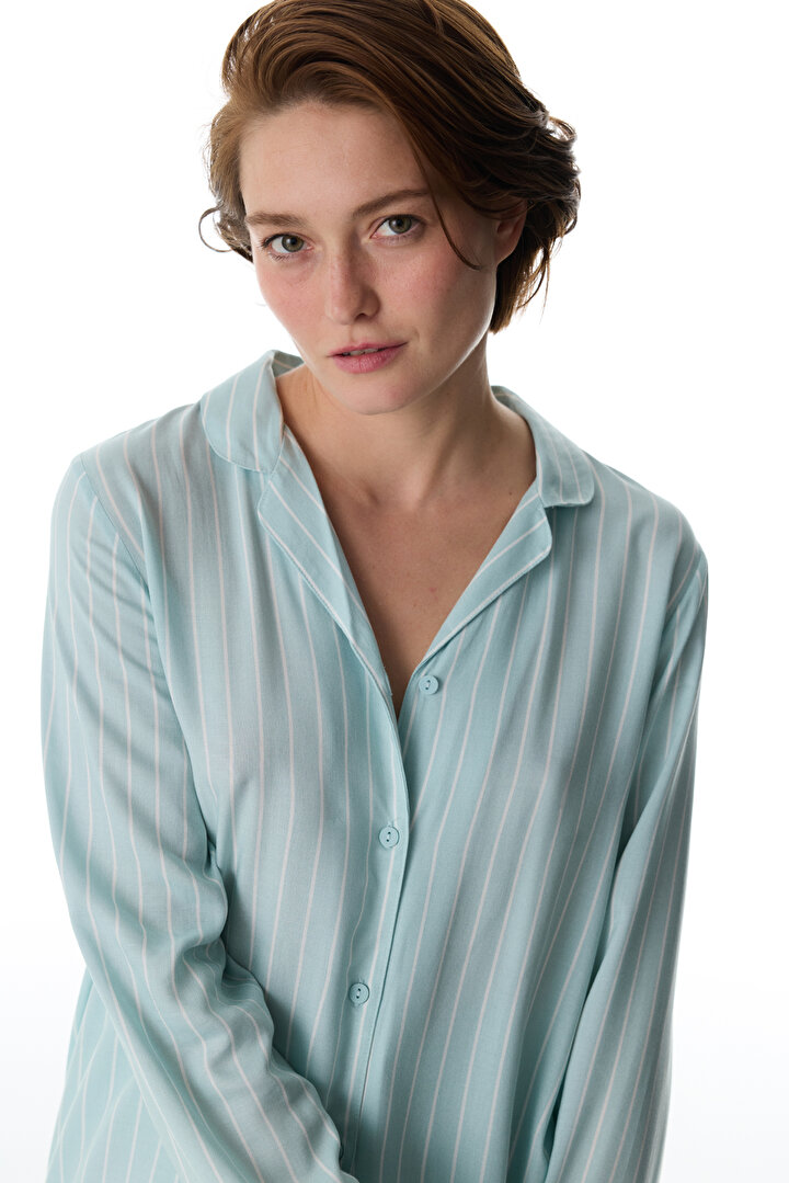 Mint Green Josie Striped Shirt & Pants Pajama Set - 2