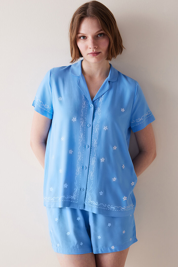 Into The Blue Mavi Gömlek Şort Pijama Takımı - 1