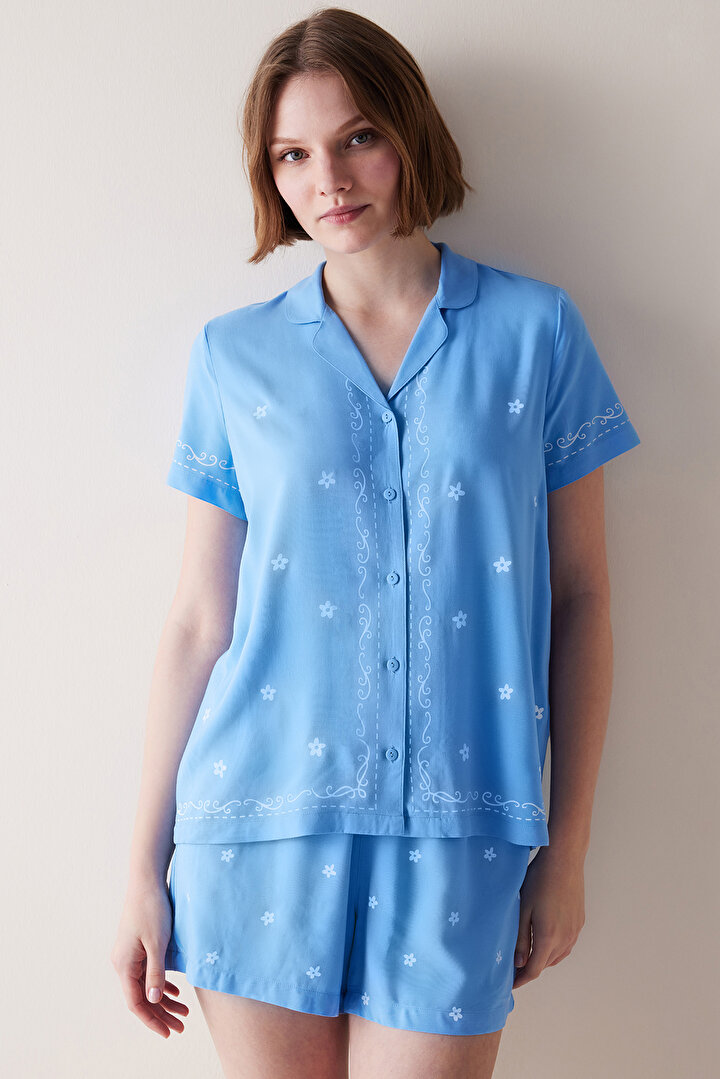 Into The Blue Mavi Gömlek Şort Pijama Takımı - 2