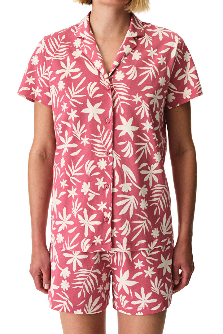 Gül Kurusu Ciao Pamuklu Gömlek Şortlu Pijama Takımı - 2