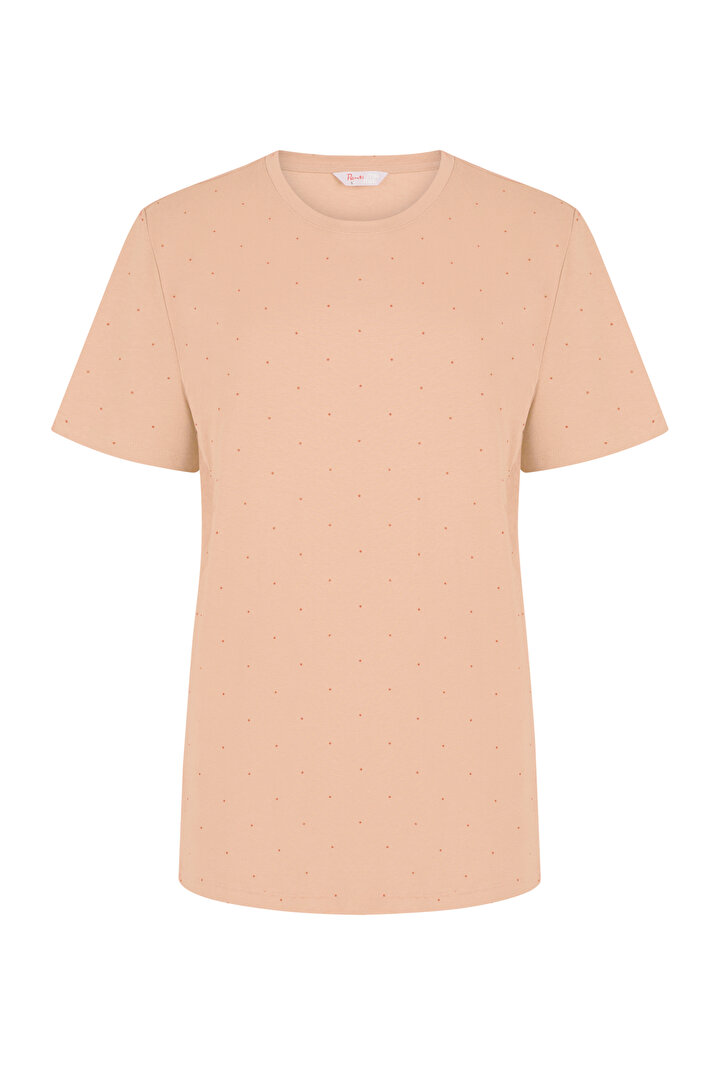 Açık Pembe Hamile Puantiyeli Tişört Pijama Üstü - 3