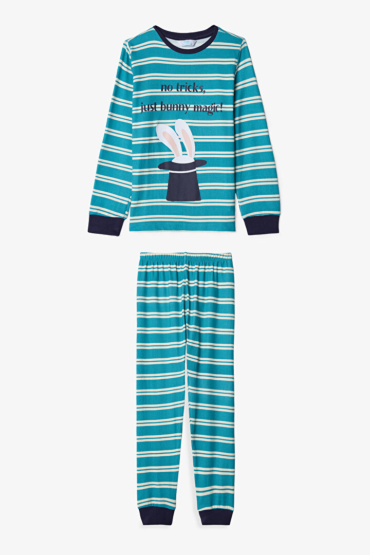 Kırık Beyaz Erkek Çocuk Magic Çizgili Pijama Takımı - 1