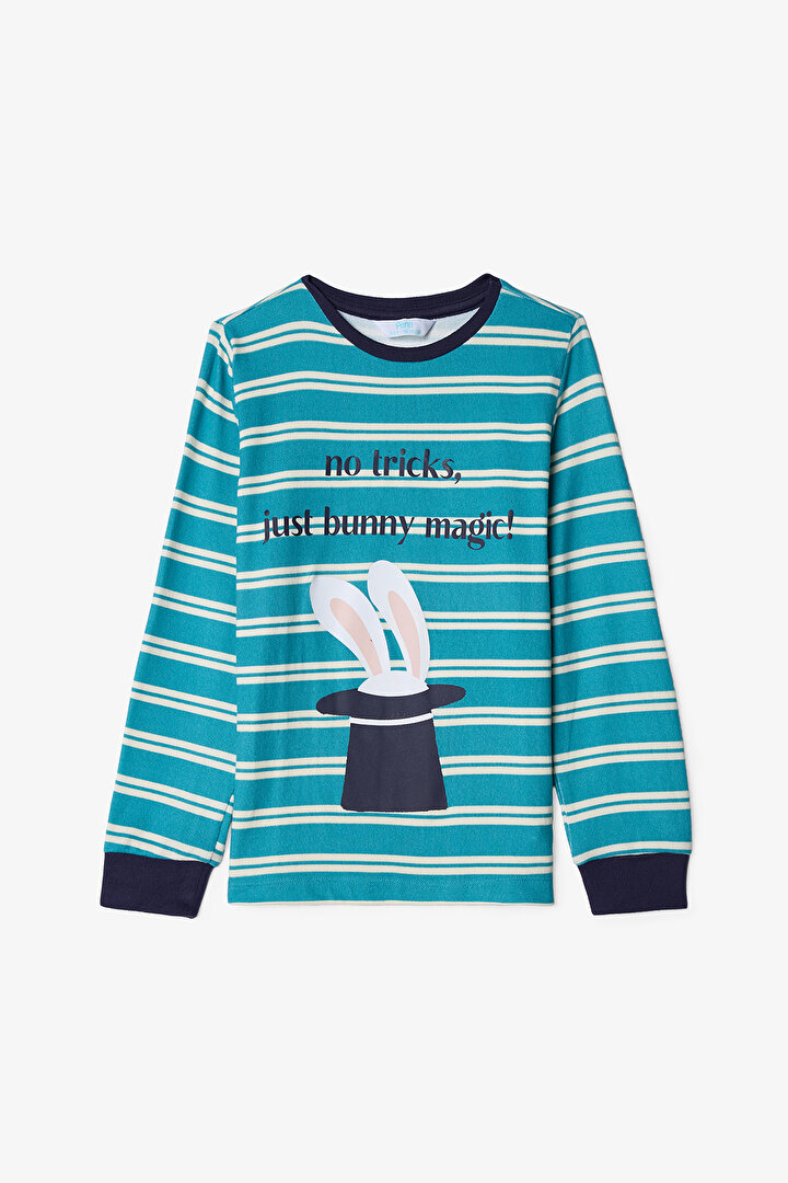 Kırık Beyaz Erkek Çocuk Magic Çizgili Pijama Takımı - 2
