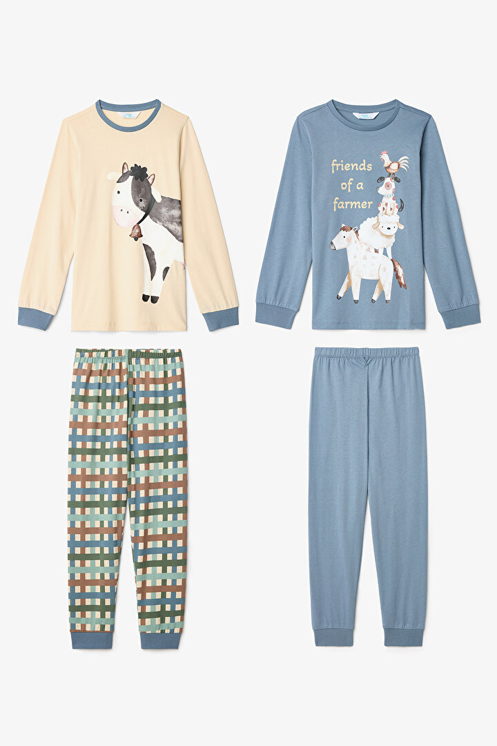Erkek Çocuk Farm Friends İnek Desenli Uzun Kollu 2'li Pijama Takımı - 1