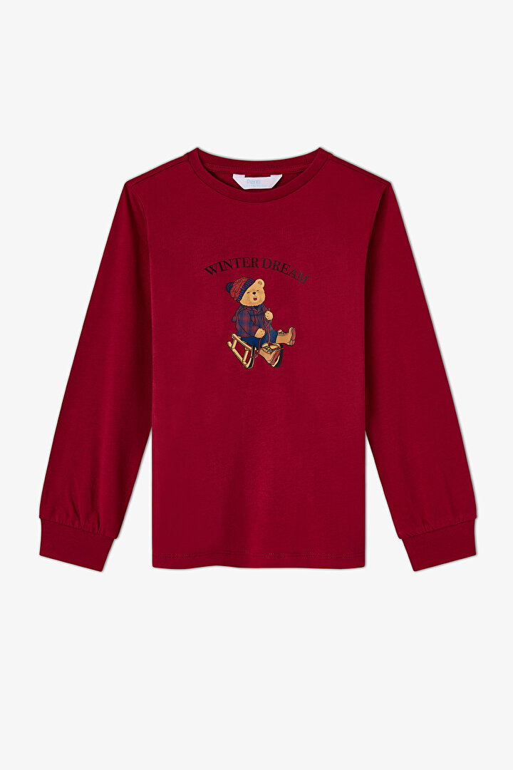 Unisex Çocuk Bordo Teddy Crew Fam Uzun Kollu Pijama Takımı - 2