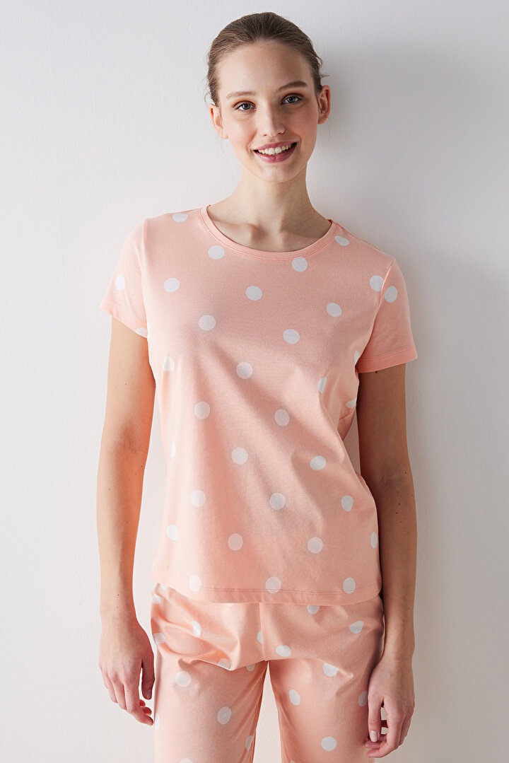 Peach Dotted Pantolon Pijama Takımı - 2