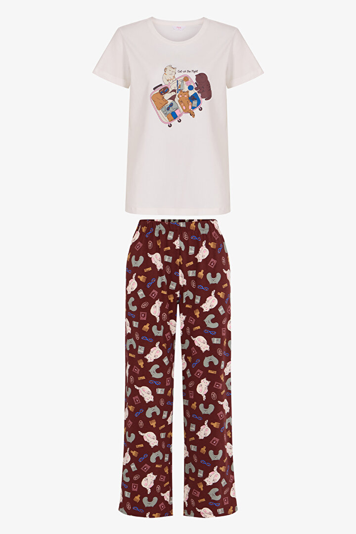 Brown Best Vacation Pajama Set with Pants - 1