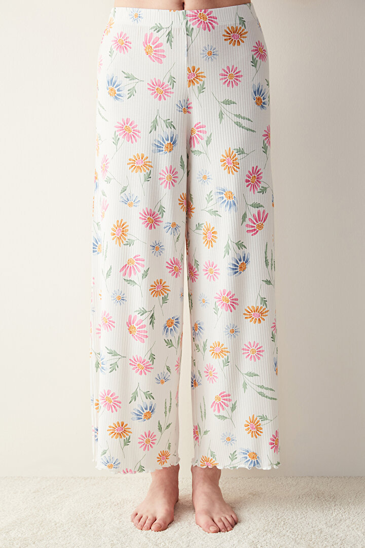 Flora Desenli Kırık Beyaz Pantolon Pijama Altı - 2
