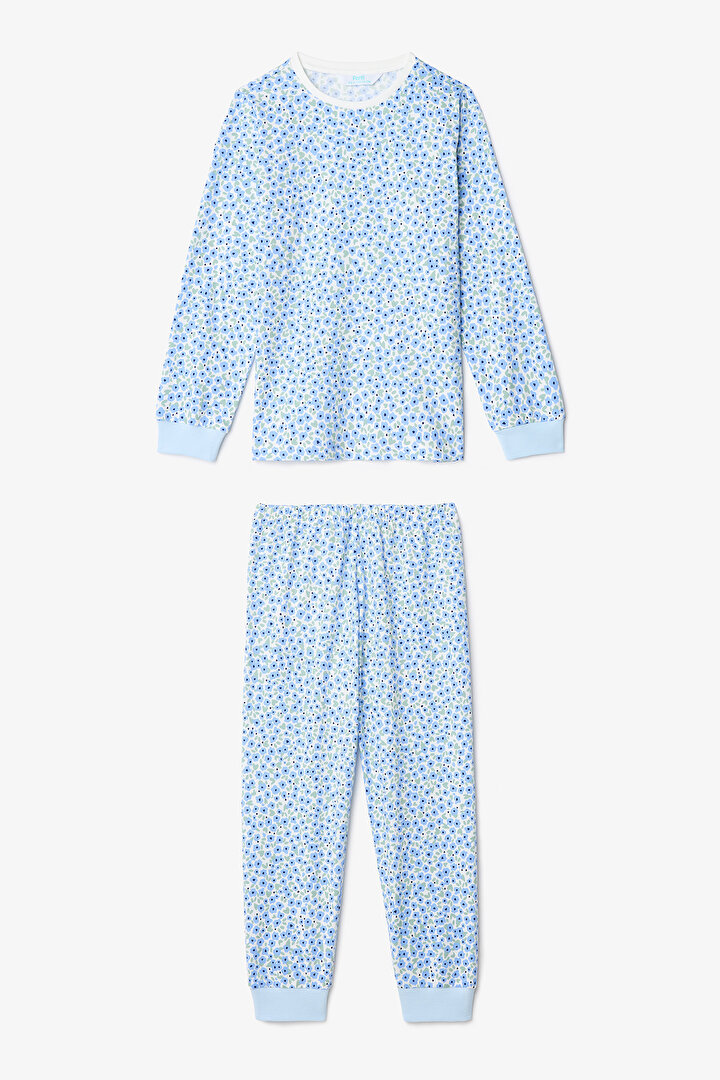 Kırık Beyaz Kız Çocuk Çıtır Çiçek Desenli Uzun Kollu 2'li Pijama Takımı - 2