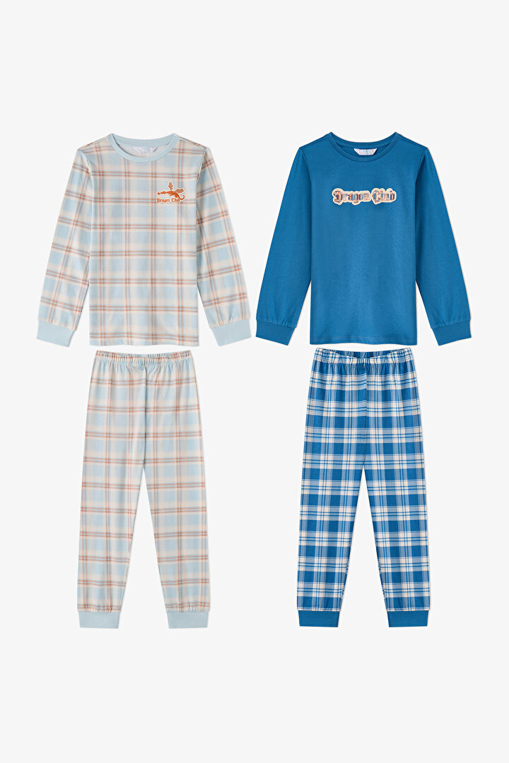Erkek Çocuk Mavi Dragon Club Pamuklu Uzun Kollu 2'li Pijama Takımı - 1