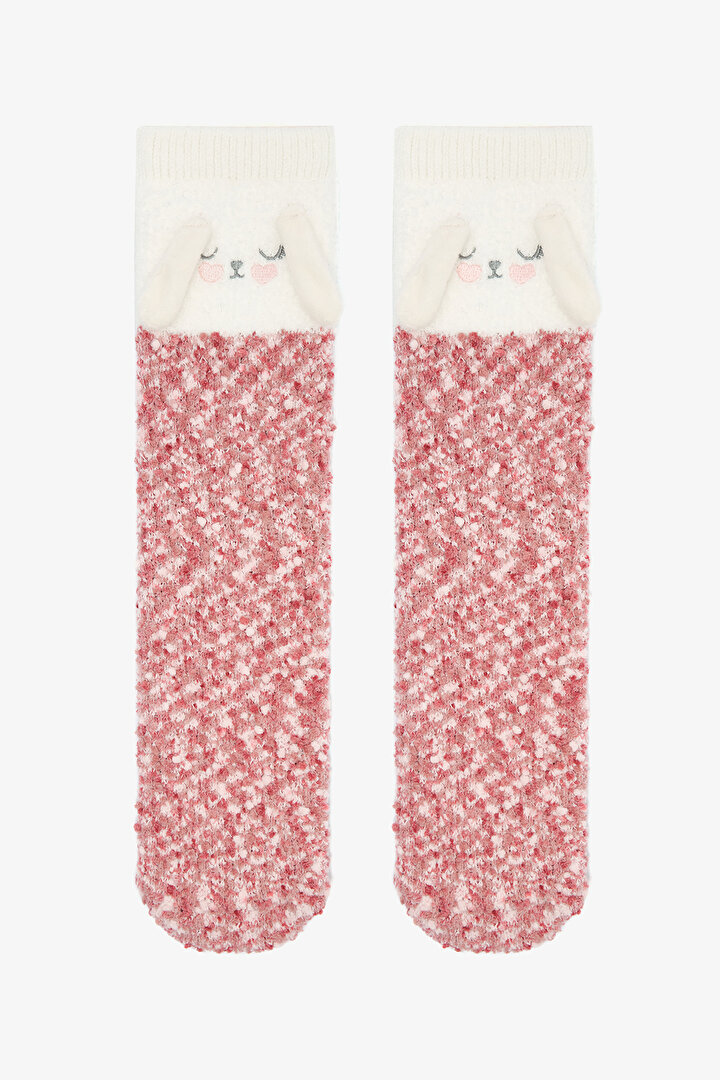 Kırık Beyaz Sleepy Bunny Tavşan Nakışlı Patik Çorap - 1
