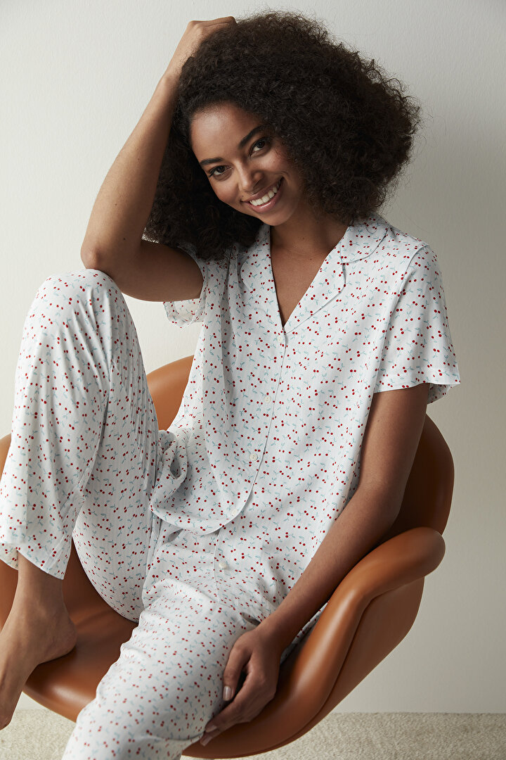 Cherries White Shirt Pant PJ Set - 1