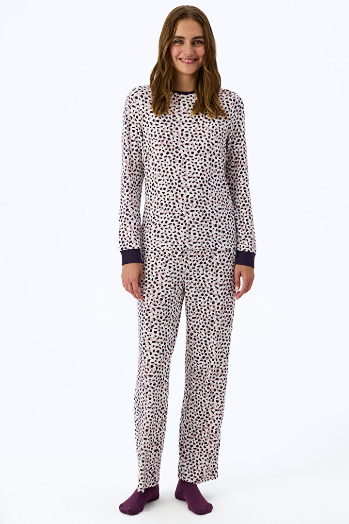 Mor Midnight Mood Baskılı Uzun Kollu Tişört Pijama Üstü - 2