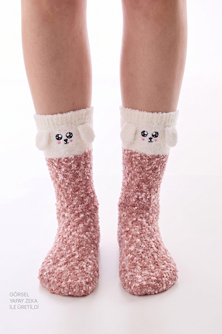 Açık Pembe Happiness Köpek Desenli Soket Çorap - 1