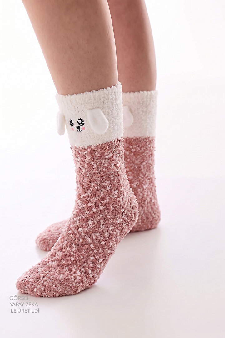 Açık Pembe Happiness Köpek Desenli Soket Çorap - 2