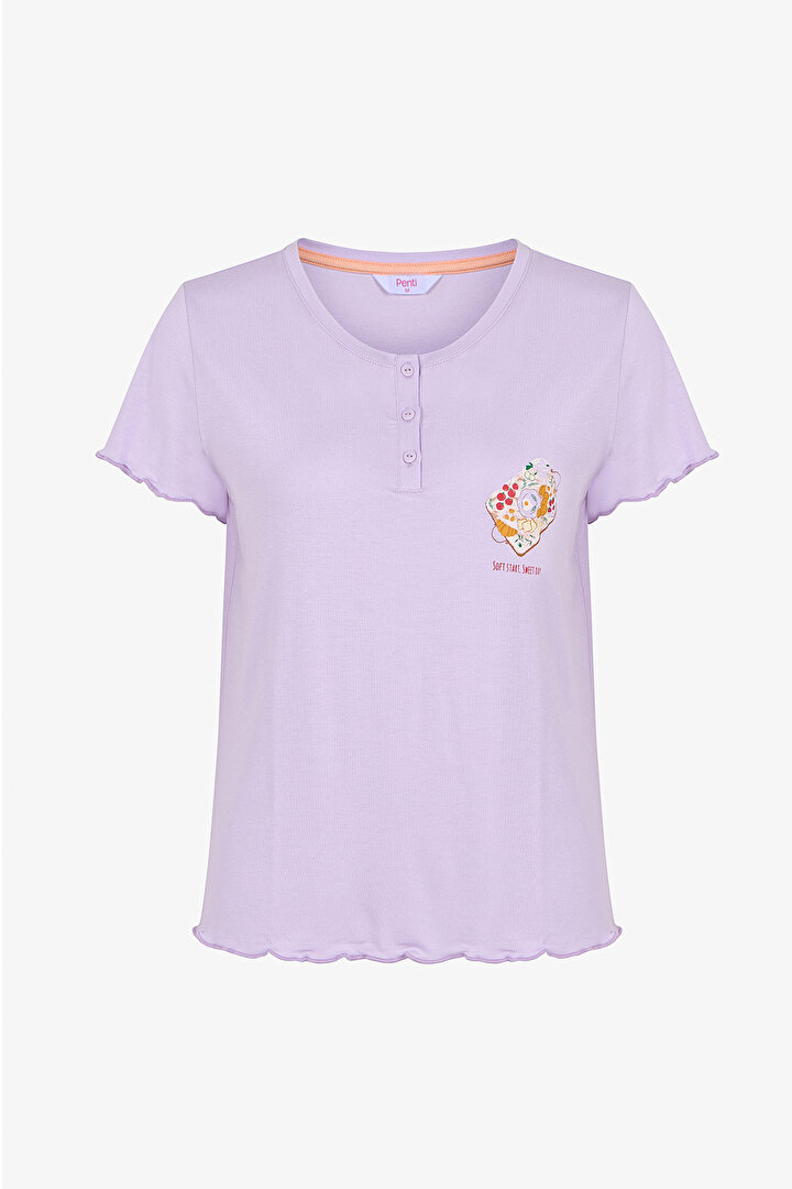 Lila Sweet Day Tişört Pijama Üstü - 1