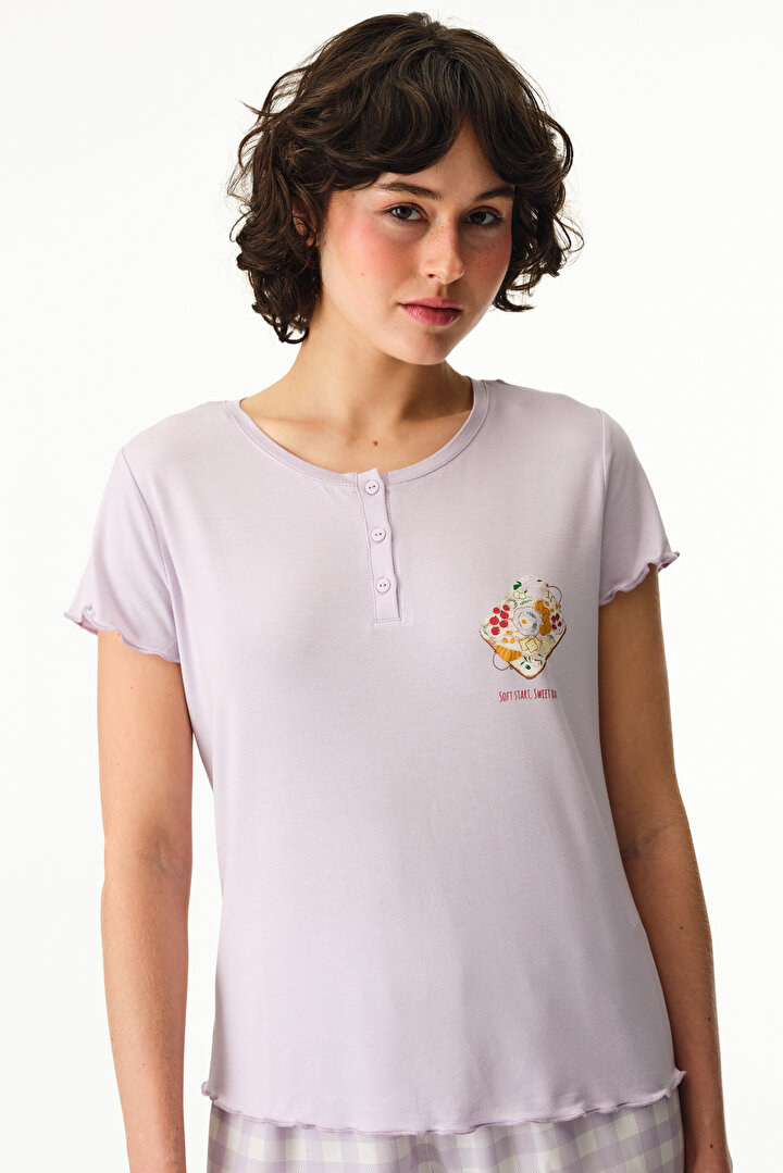 Lila Sweet Day Tişört Pijama Üstü - 2