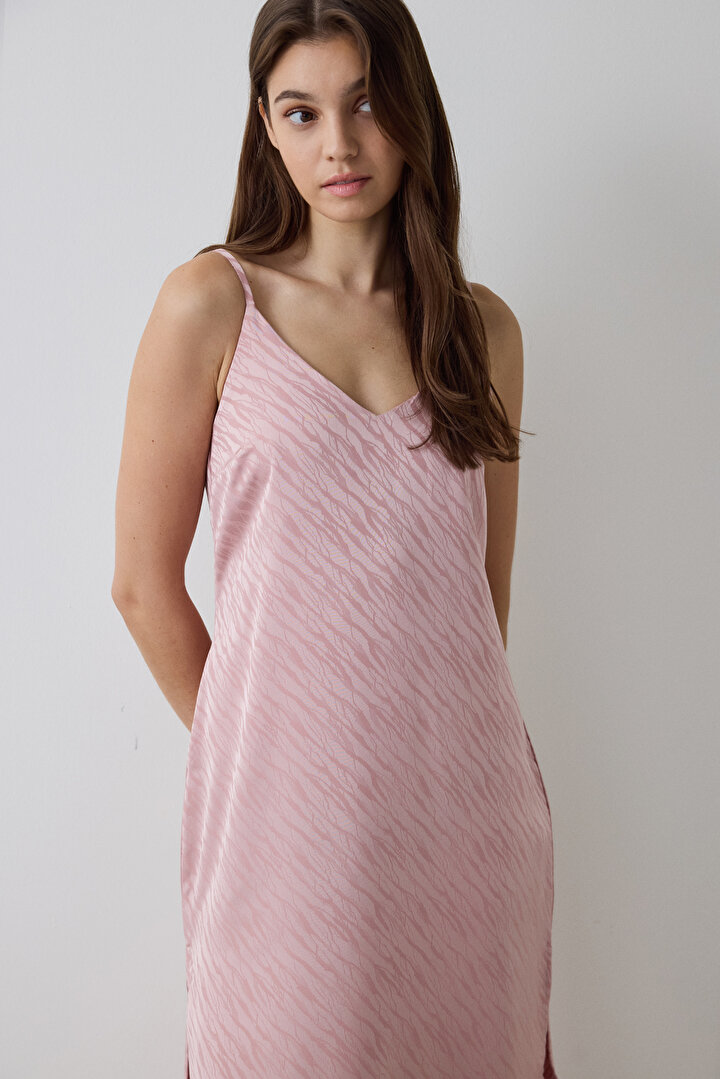 Dusty Rose Emma Zebra Patterned V-Neck Satin Nightgown - 2