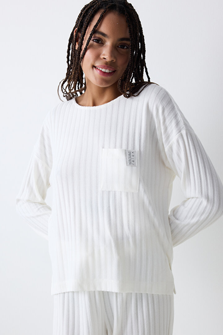 Warm Hearts Rib White Sweatshirt - 1