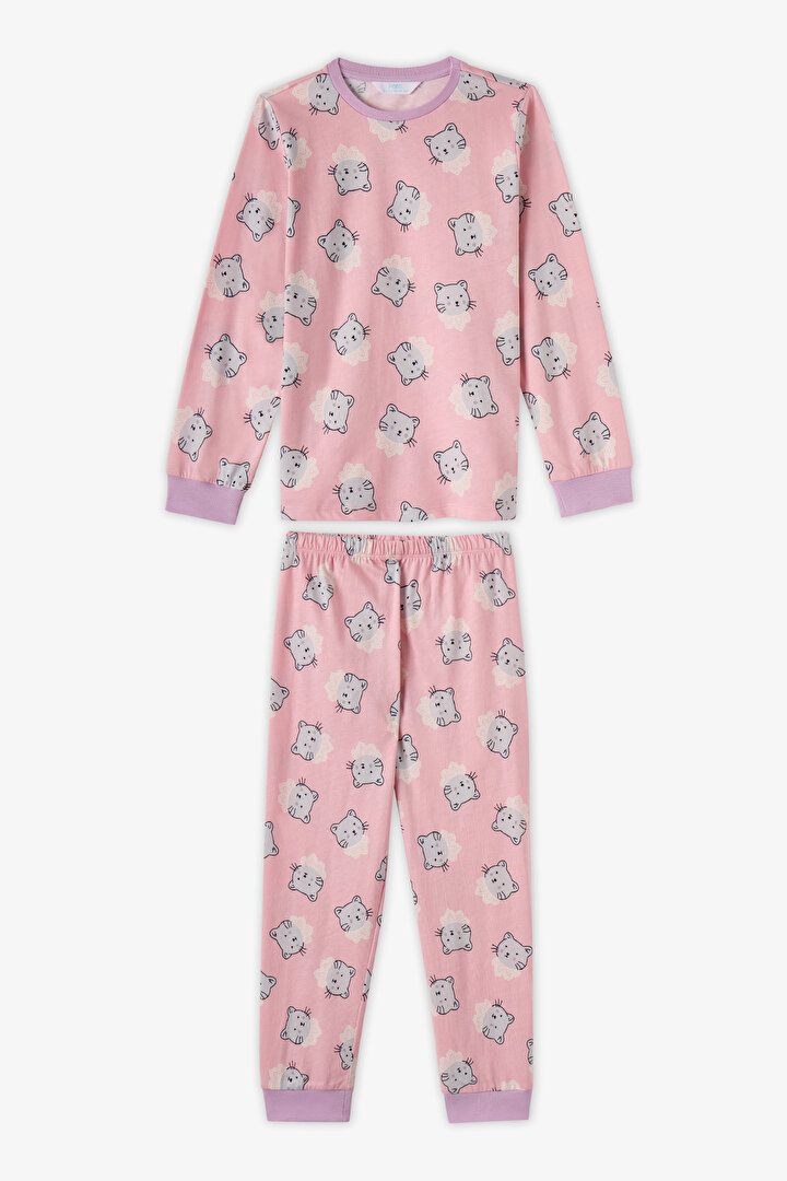Kız Çocuk Pembe Dainty Kitty Pamuklu Uzun Kollu 2'li Pijama Takımı - 2