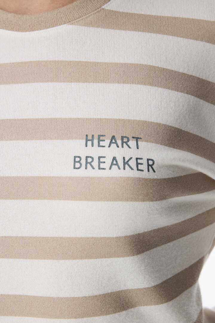 Beige Heart Breaker Striped Long Sleeve Pyjama Top - 2