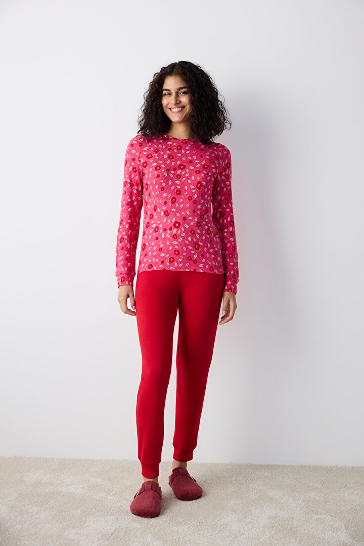 Bloom Printed Pink Thermal PJ Top - 1