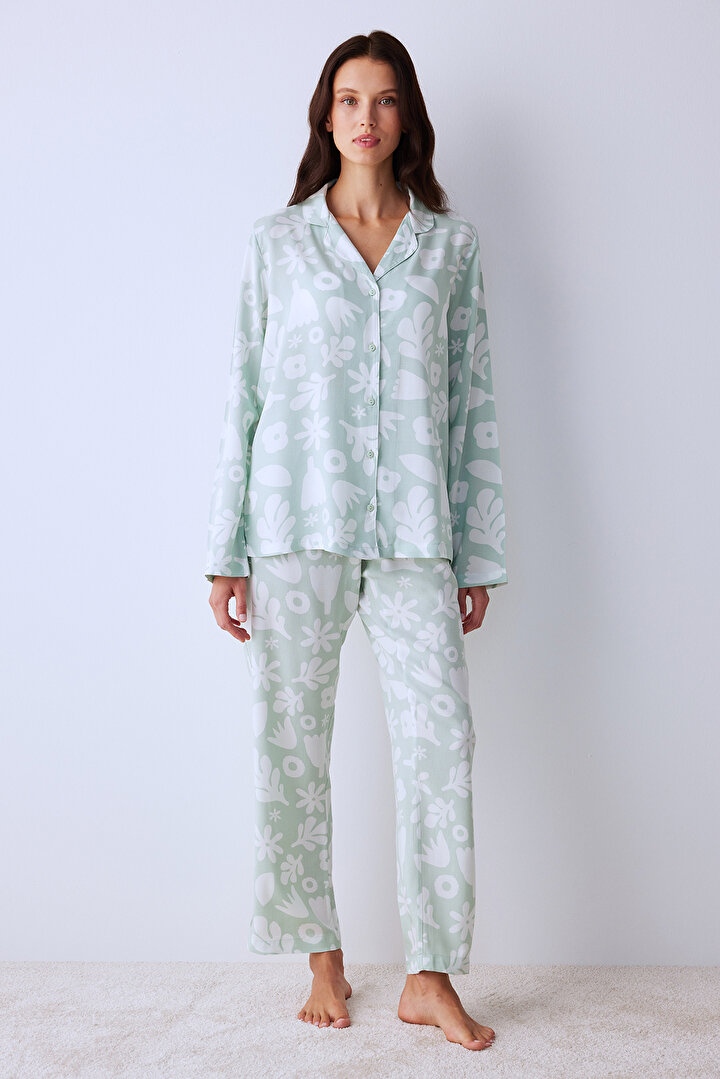 Maria Light Green Shirt Pant PJ Set - 2