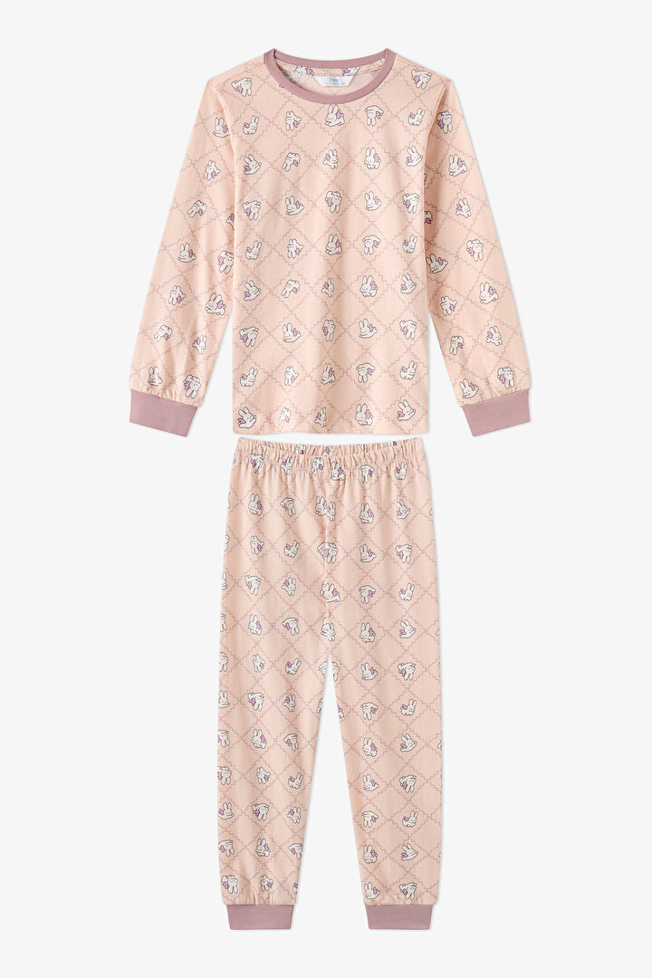 Kız Çocuk Lila Funny Bunny Pamuklu Uzun Kollu 2'li Pijama Takımı - 2