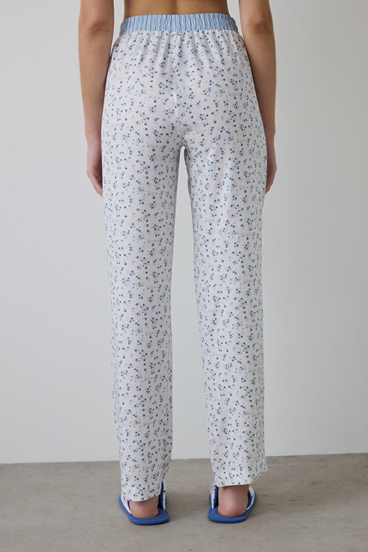Optik Beyaz Lilah Çiçek Desenli Pijama Altı - 2