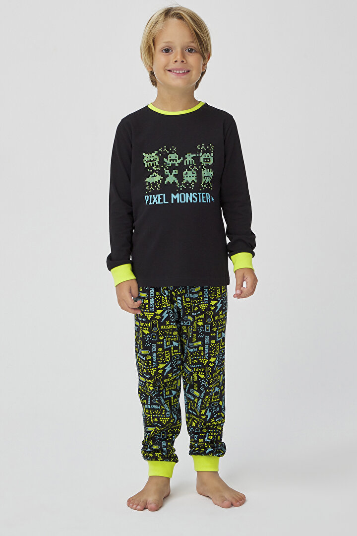 Siyah Erkek Çocuk Pixel 2Li Pijama Takımı - 2