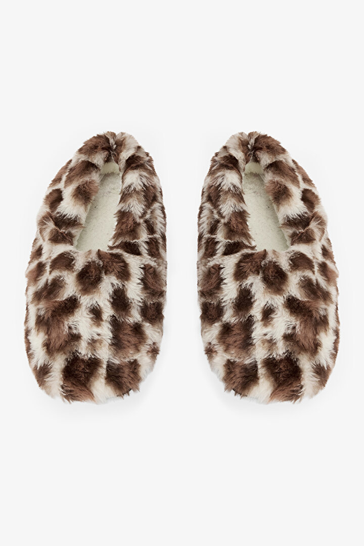 Ecru Leopard Patterned House Slippers - 1