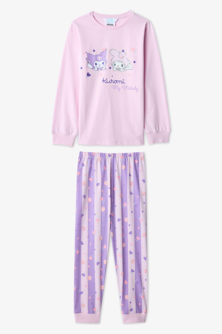 Pink Girls Kuromi Printed Pajama Set - 1