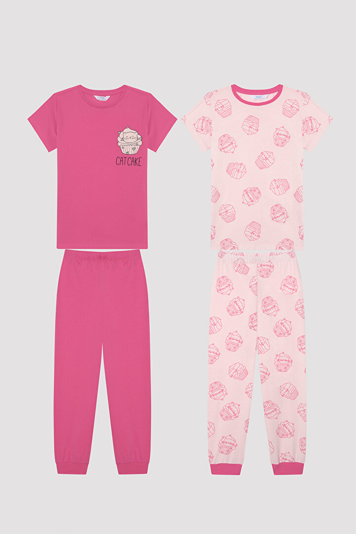 Kız Çocuk Cat Cake Çok Renkli 2li Pijama Takımı - 1