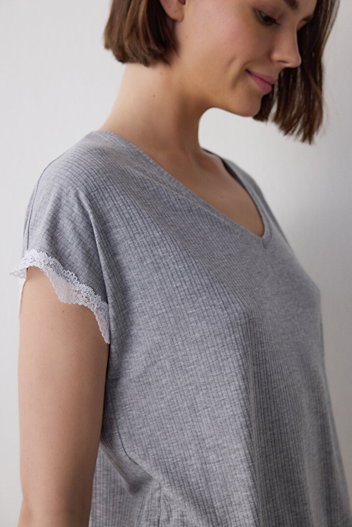 Lilah Solid Ss Gri Melanj Kapri Pijama Takımı - 2