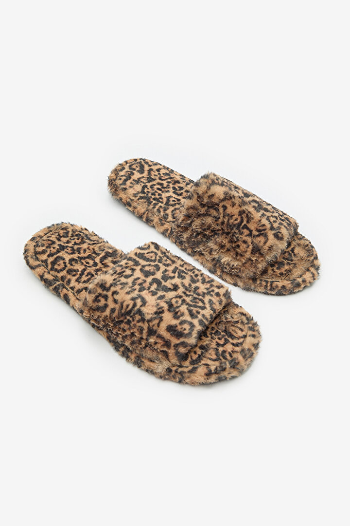 Leopard Fluffy Bej Terlik - 2