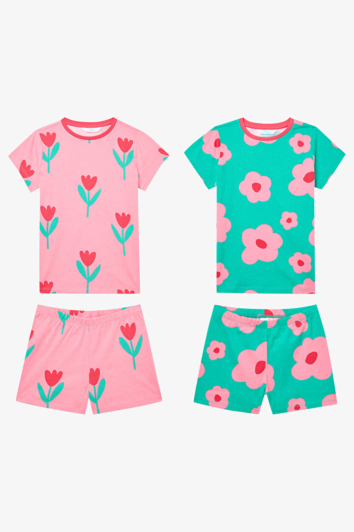 Kız Çocuk Flowers Çok Renkli 2li Pijama Takımı - 1