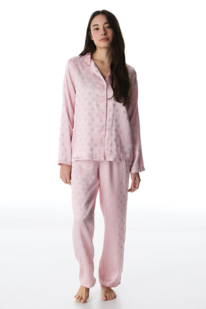 Pembe Quinn Saten Gömlek Pantolon Pijama Takımı - 2