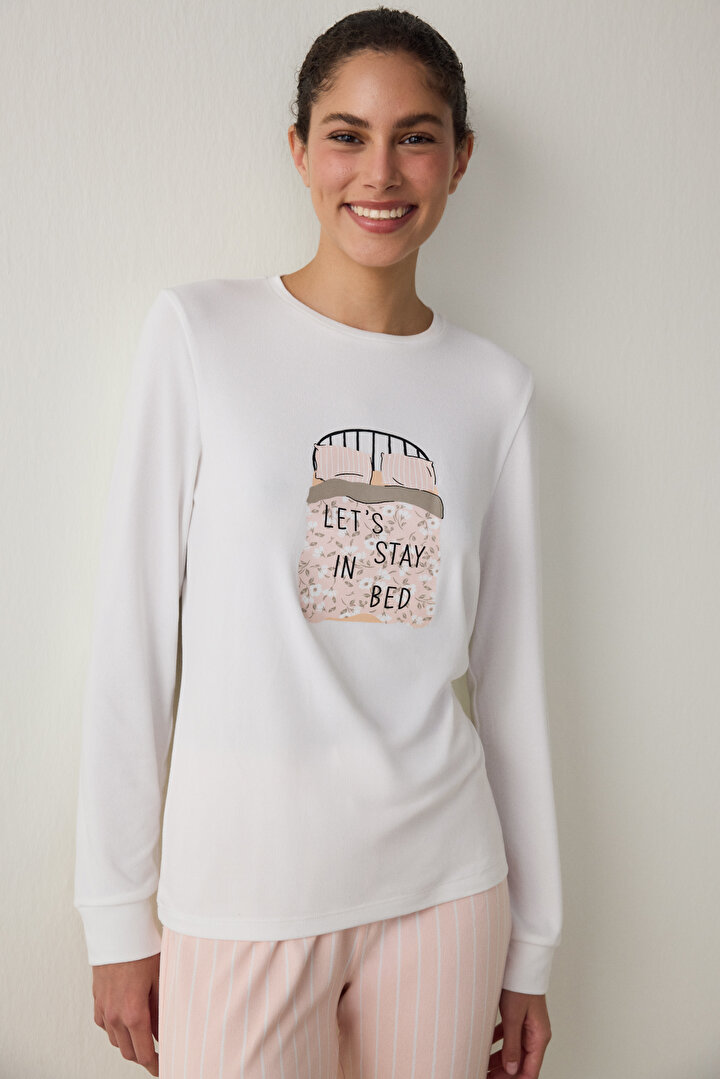 Çizgili Sleep Time Bisiklet Yaka Uzun Kollu Pijama Takımı - 2