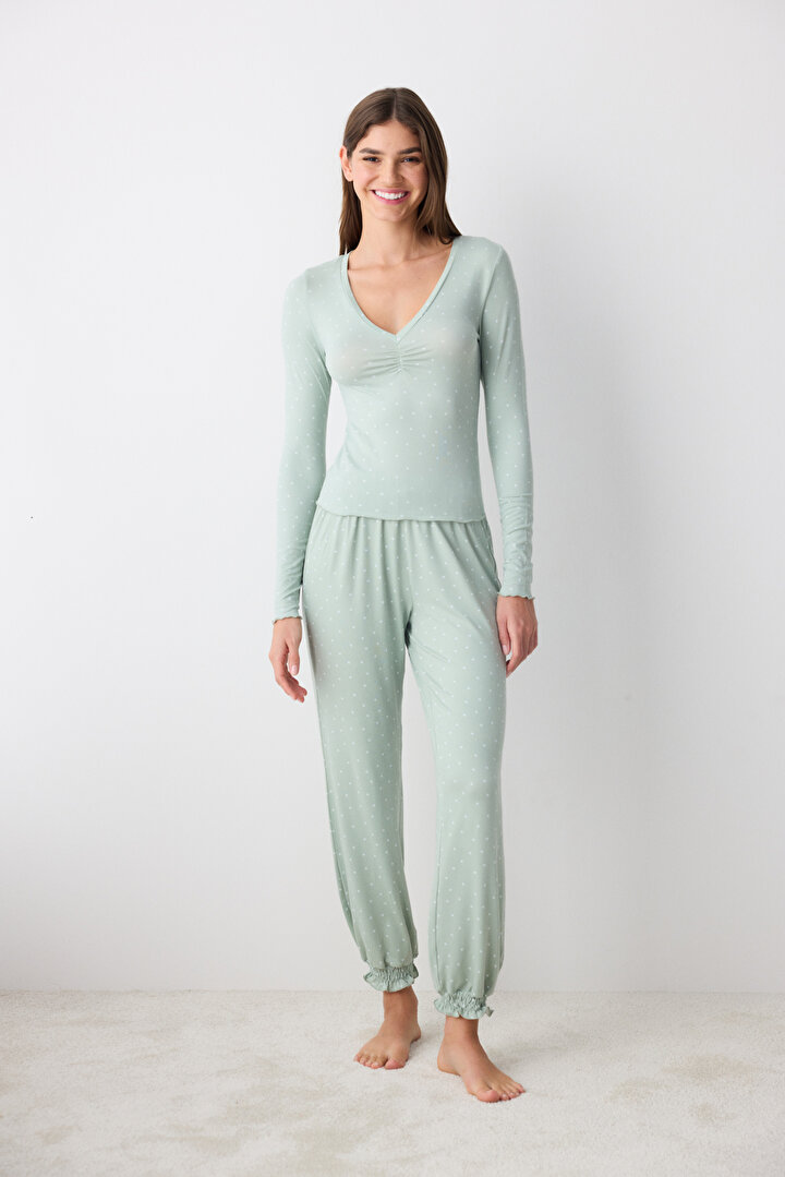 Aria Dotted Light Green PJ Set - 1