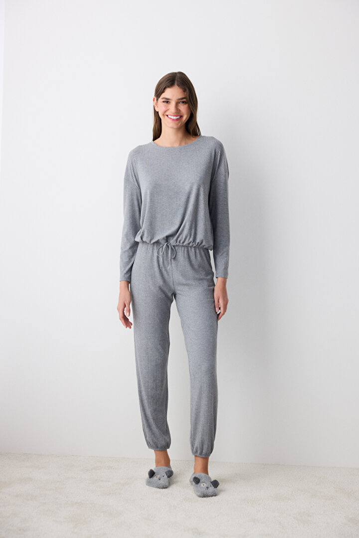 Hailey Dark Grey Pant PJ Set - 1