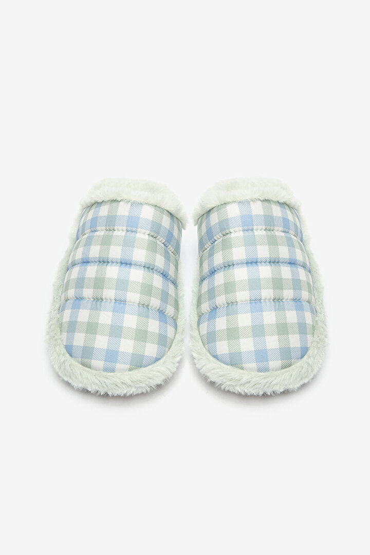 Green Gingham Light Grey Slipper - 1