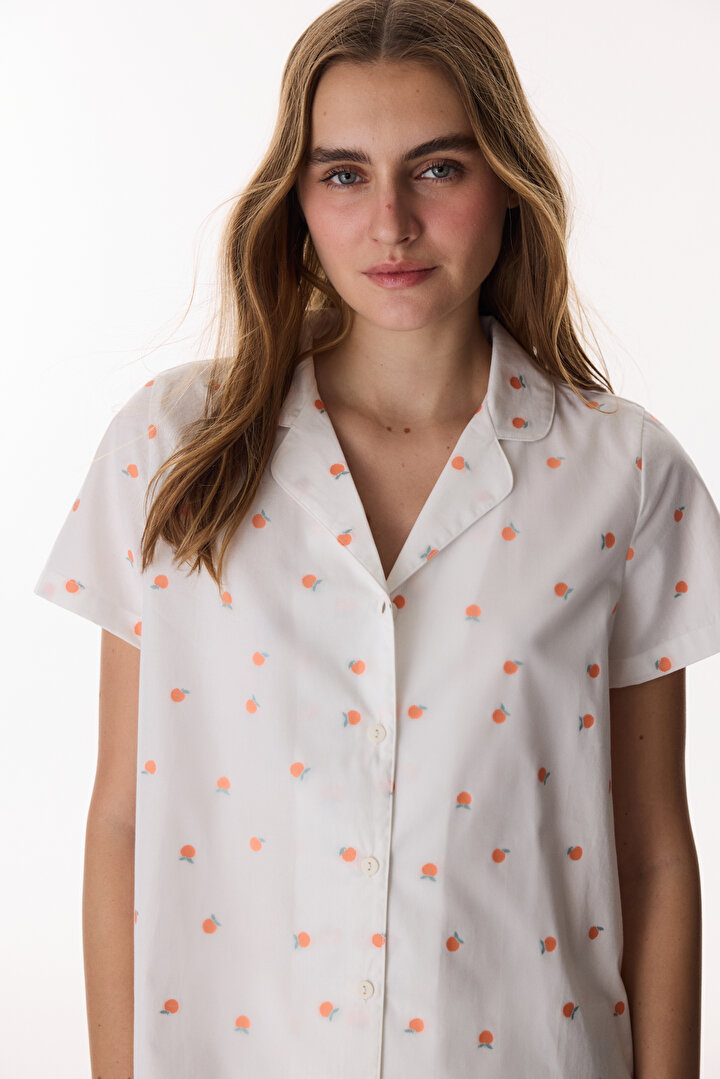 Kırık Beyaz Peach Gömlek Pantolon Pijama Takımı - 2