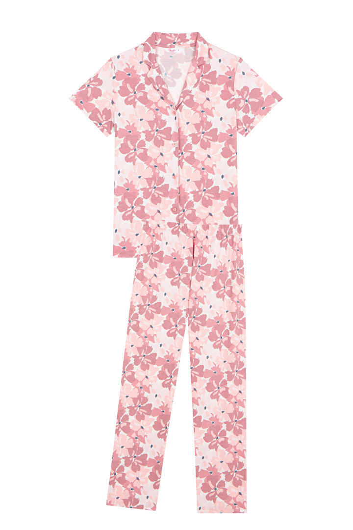 Gift Pink Floral SS Gömlek Pantolon Takımı - 1
