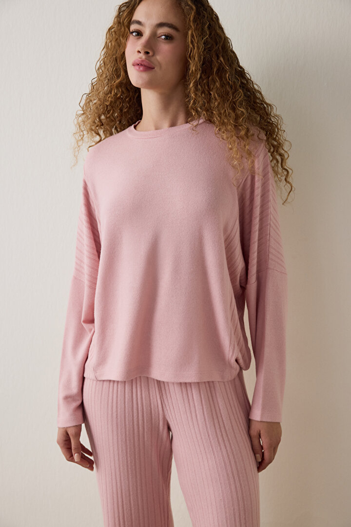 Pembe Bisiklet Yaka Uzun Kol Pijama Takımı - 2