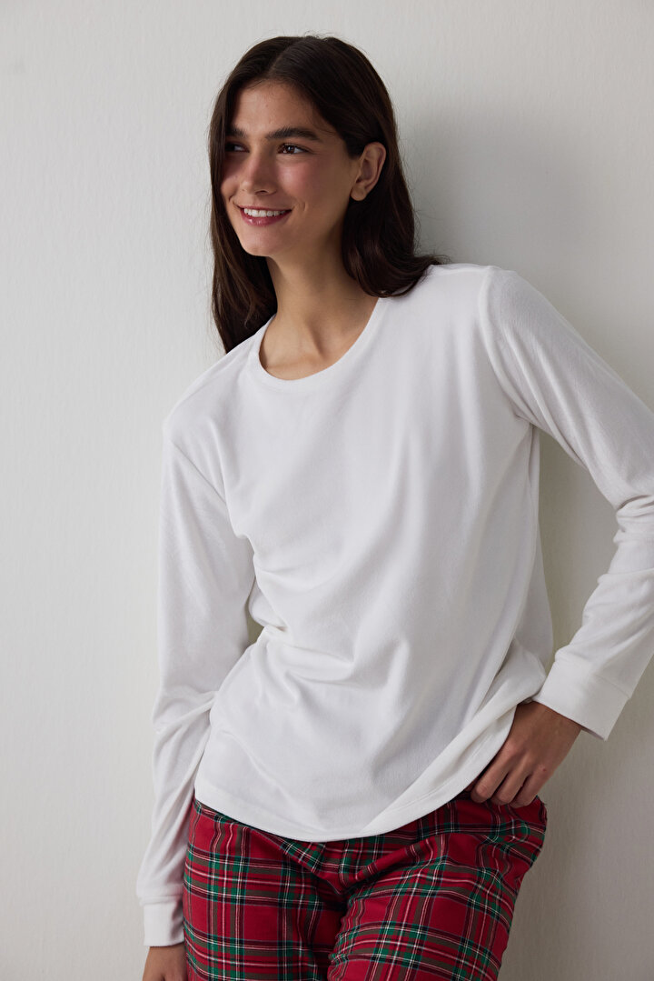 Kırmızı Comfy Time Ekoseli Bisiklet Yaka Uzun Kollu Pijama Takımı - 1