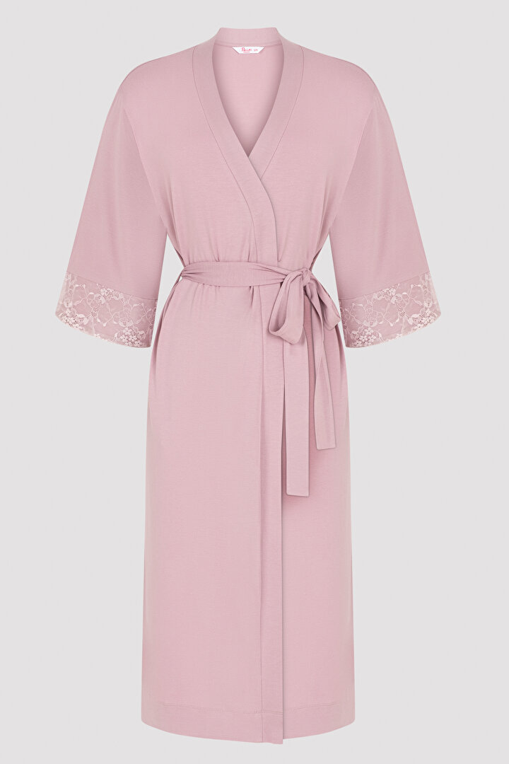 Pembe Hamile Dantel Detaylı Sabahlık - 1