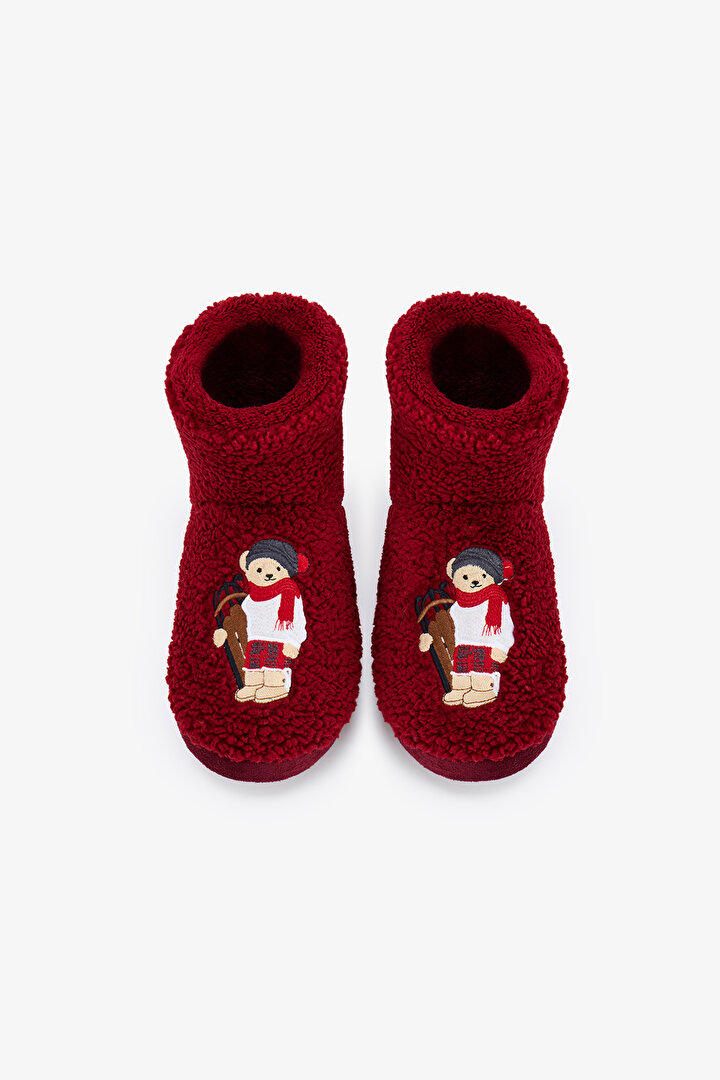 Bordo Cool Bear Bot Kedi Desenli Patik - 1