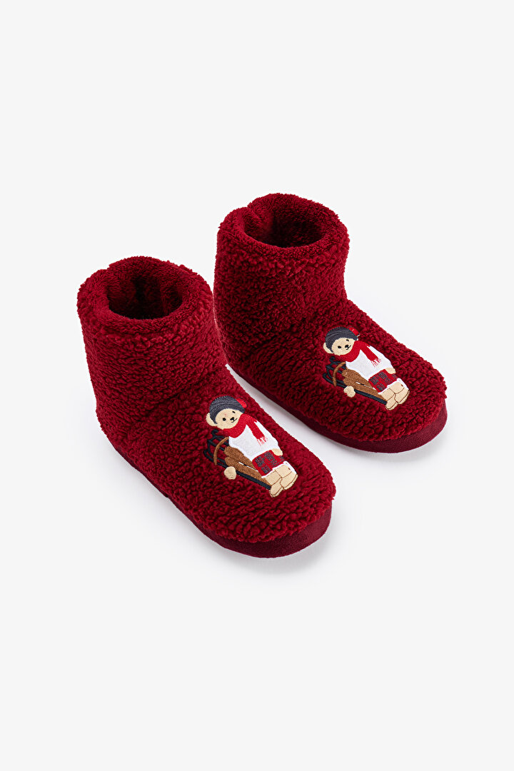 Bordo Cool Bear Bot Kedi Desenli Patik - 2