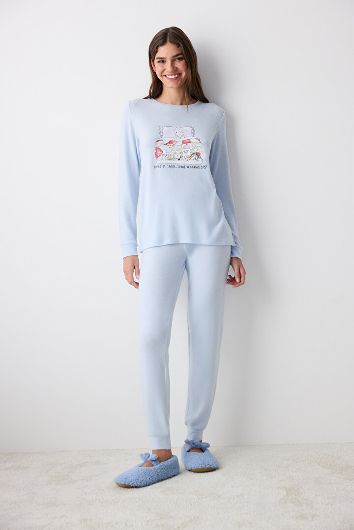 Lazy Weekend Light Blue Pant PJ Set - 2